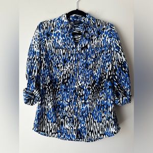 Talbots White, Blue, Black‎ Batik Nantucket Blouse